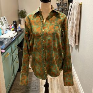 Christian couture , green and gold Paisley button down shirt size medium